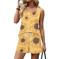 thumbnail image 4 of BOMYJESK Womens Sets Tank Square Neck Sleeveless Cute Floral Print Matching Lounge Sets Elastic Waisted Plus Size Beach Vacation Clothes with Pockets 2026 Summer Yellow M, 4 of 8