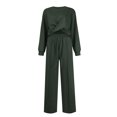 thumbnail image 5 of Scyoekwg Two Piece Outfits Women Sweatsuit Fall Outfits Short Sports Sets Long Sleeve Tops Wide Leg Pants Fashion Two Piece Set Casual Matching Outfits Tracksuit (Army Green,S), 5 of 6