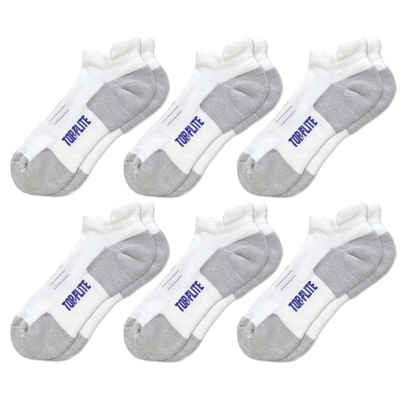Top Flite Mens Coolmax Seamless Cushion Sport Comfort Tab Low Cut Athletic Socks 6 Pair Pack