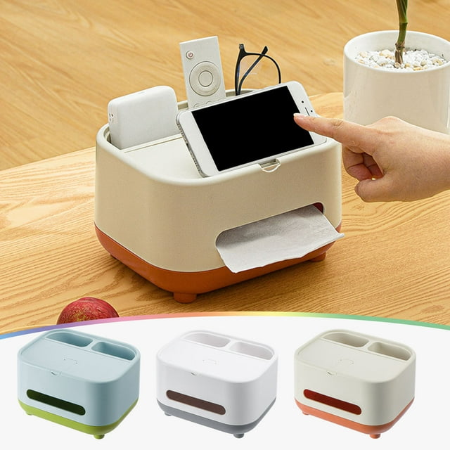 Creative Desktop Tissue Box with Remote Control Storage - Multi-Compartment Organizer for Living Room & Coffee Table