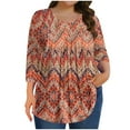 thumbnail image 2 of JTZGDY Plus Size Women 3/4 Sleeve Tunic Tops Casual Summer Tie Dye Floral Printed Ruched Pleated Crewneck Graphic T-Shirts Loose Flowy Comfy Work Business Tees Blouse Orange XXXXL, 2 of 7