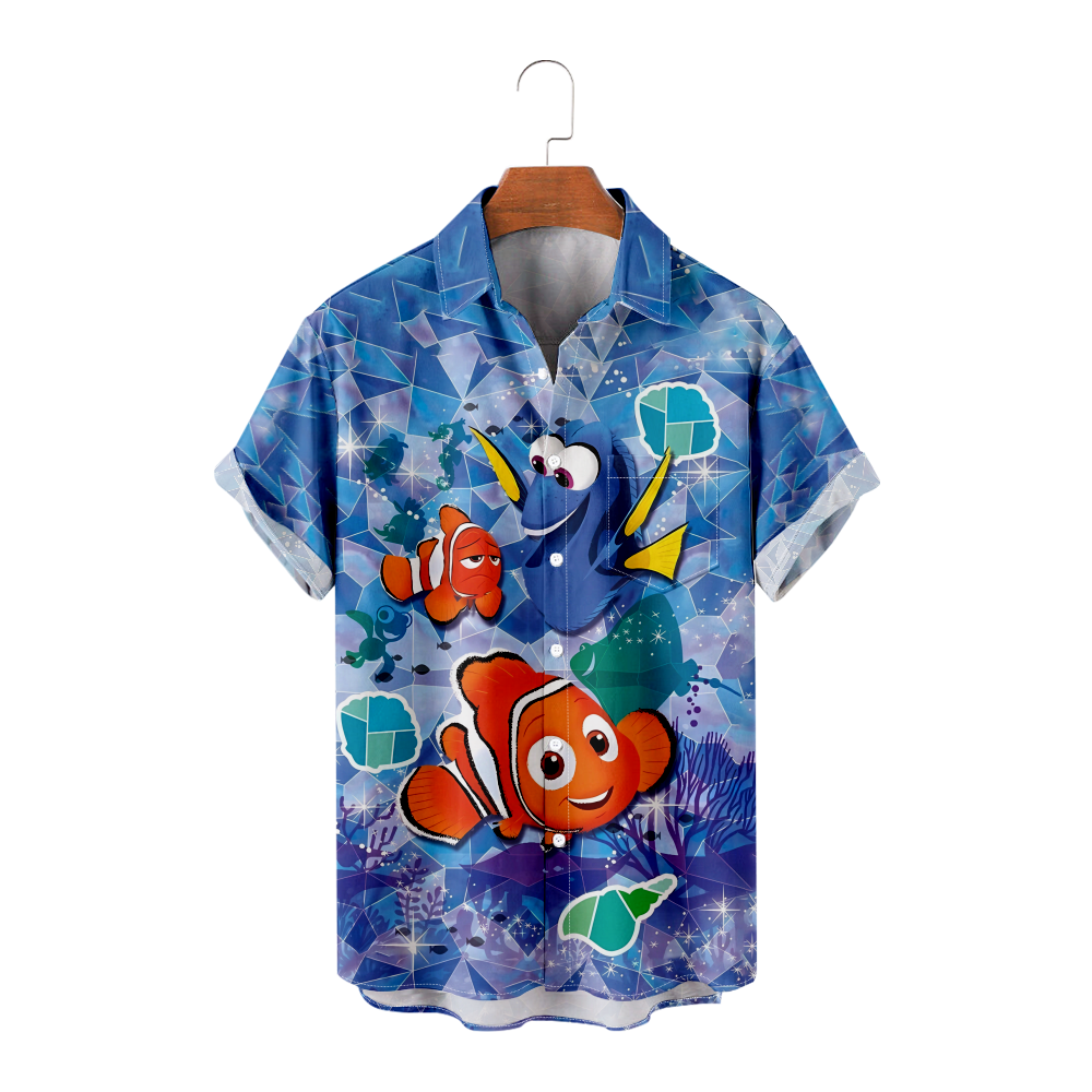 Finding Nemo Theme Shirt Fashion Front Buttons Beach Shirts For Men