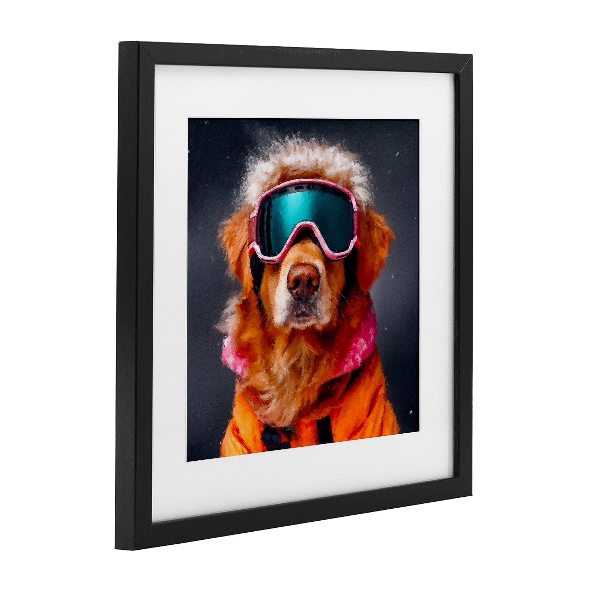 Ski Dog with Goggles Black Framed Print Under Glass, design by Sean Parnell