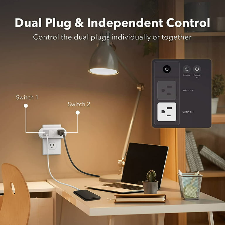 HBN Smart Plug 15A, WiFi&Bluetooth Outlet Extender Dual Socket Plugs Works with Alexa, Google Home Assistant, Remote Control with Timer Function, No