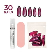 Salon Perfect Artificial Press on Nails, 177 Pop-Art, Purple Magnetic, Long Almond Glue On Fake Nails, File & Nail Glue Included, 30 Nails