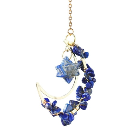 

LICHENG Natural Amethyst Crystal Stone Car Pendant Star Moon Pendant Handmade Color Weave Energy Blue