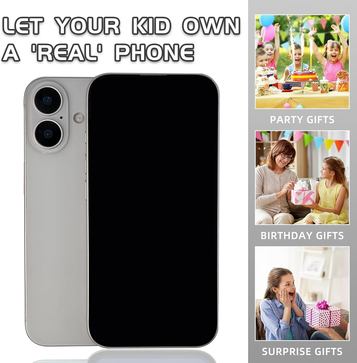 Fake Phone Pro Max16, White, Black Screen, Non-Working, Kid Play, Display Phone, Aluminum Alloy & ABS Plastic, iPhone 16 Compatible