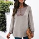 thumbnail image 5 of Moda mujer empalme blusa O cuello botón de manga larga Casual Otoño Irfora Beige/Grande, 5 of 7