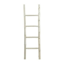 DecMode Teak Modern White Ladder Wooden Rack, 18"W x 59"H