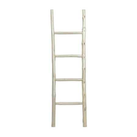 DecMode Teak Modern White Ladder Wooden Rack, 18"W x 59"H