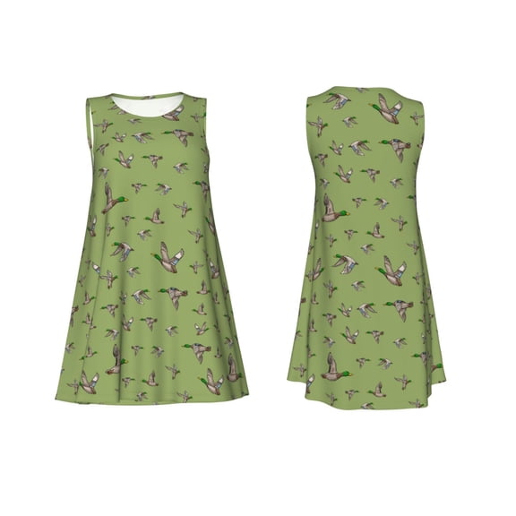 Horeoi Mallard Duck Print Women's Sleeveless Dress Cotton-like Flared Hem Deep Side Pockets Above-Knee