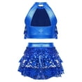 thumbnail image 2 of HULIJA Kids Girls Sequin Metallic Crop Top with Skirt Set Jazz Latin Dance Outfits 2 Piece Royal Blue 14, 2 of 7