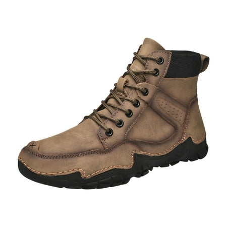 

jsaierl Men s Casual High-top Booties Leather Ankle Boots Shoes Lightweight Hiking Non-Slip Outdoor Boots