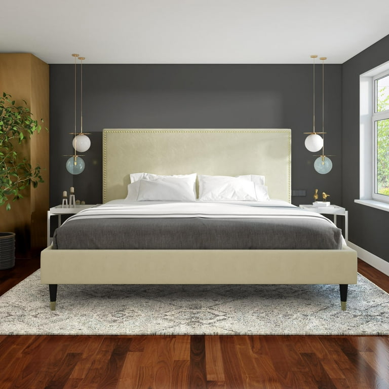 CosmoLiving by Cosmopolitan Audrey Upholstered Bed Ivory Velvet
