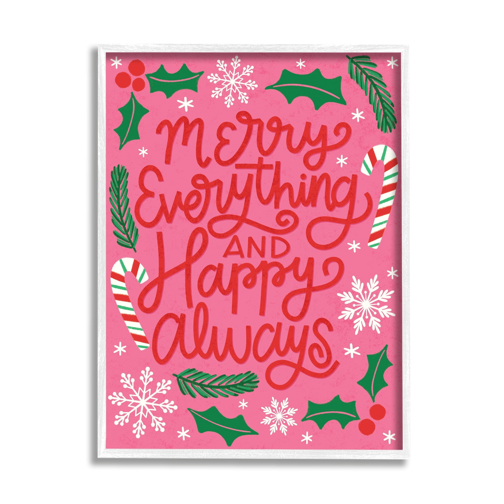 Stupell Industries Merry Everything and Happy Always Phrase Candy Cane Inspirational Painting White Framed Art Print Wall Art, 16 x 20