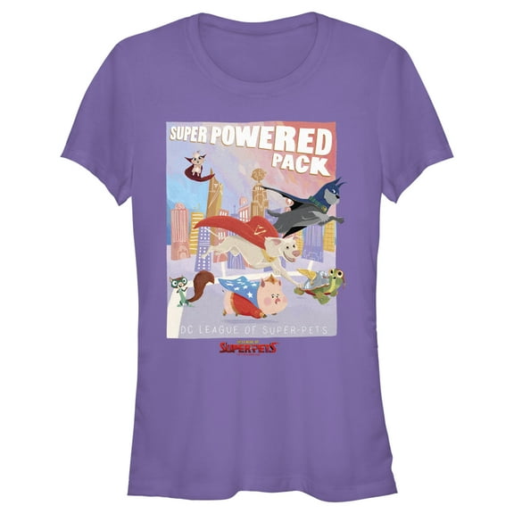 Junior's DC League of Super-Pets Powered Pack Poster Graphic Tee Purple Medium