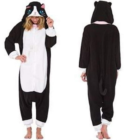 Jammies For Parties Animal Pajamas for Adult Unisex Cosplay Costume Plush One Piece - Cat Black