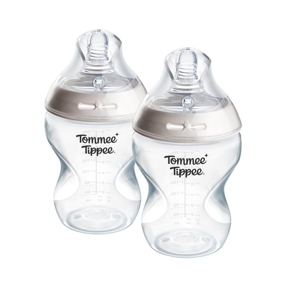 Tommee Tippee Natural Start Baby Bottles, 0 months , Pack of 2, 9oz Baby Bottles, Slow Flow Breast-like Nipple for Natural Latch