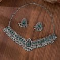 thumbnail image 3 of Retro Indian Traditional Jewellery Set For Women Bridal Wedding Party Antique Silver Oxidized Ethnic Prom Wear Statement Necklace Earring Tassel Bollywood Choker Punk Crystal Fashion Gift, 3 of 8