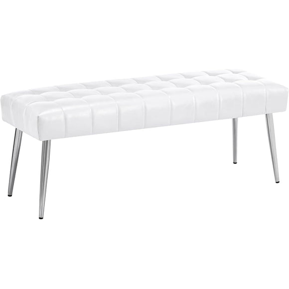 Bench  Soft Faux Leather Indoor Bench with Metal Legs  Modern Cushion  Bench for Bedroom  Living Room  Entrance  Dining Room