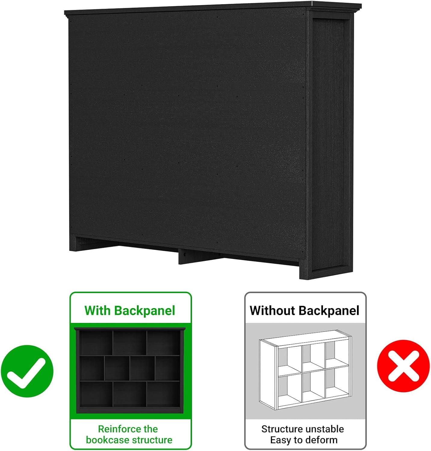 Homieasy 50" Wood Cube Storage Organizer, 10 Cube Storage Book Shelf, Wooden 3 Tiers Floor Standing Low Bookcase for Living Room, Bedroom, Home Office, Kids Room, Black