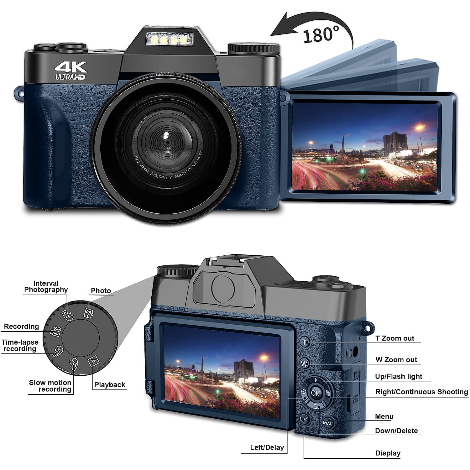 Acuvar LED 16x 48 MP Photography Camera with 64GB Micro SD Card, 50" Tripod, Deep Blue and Black