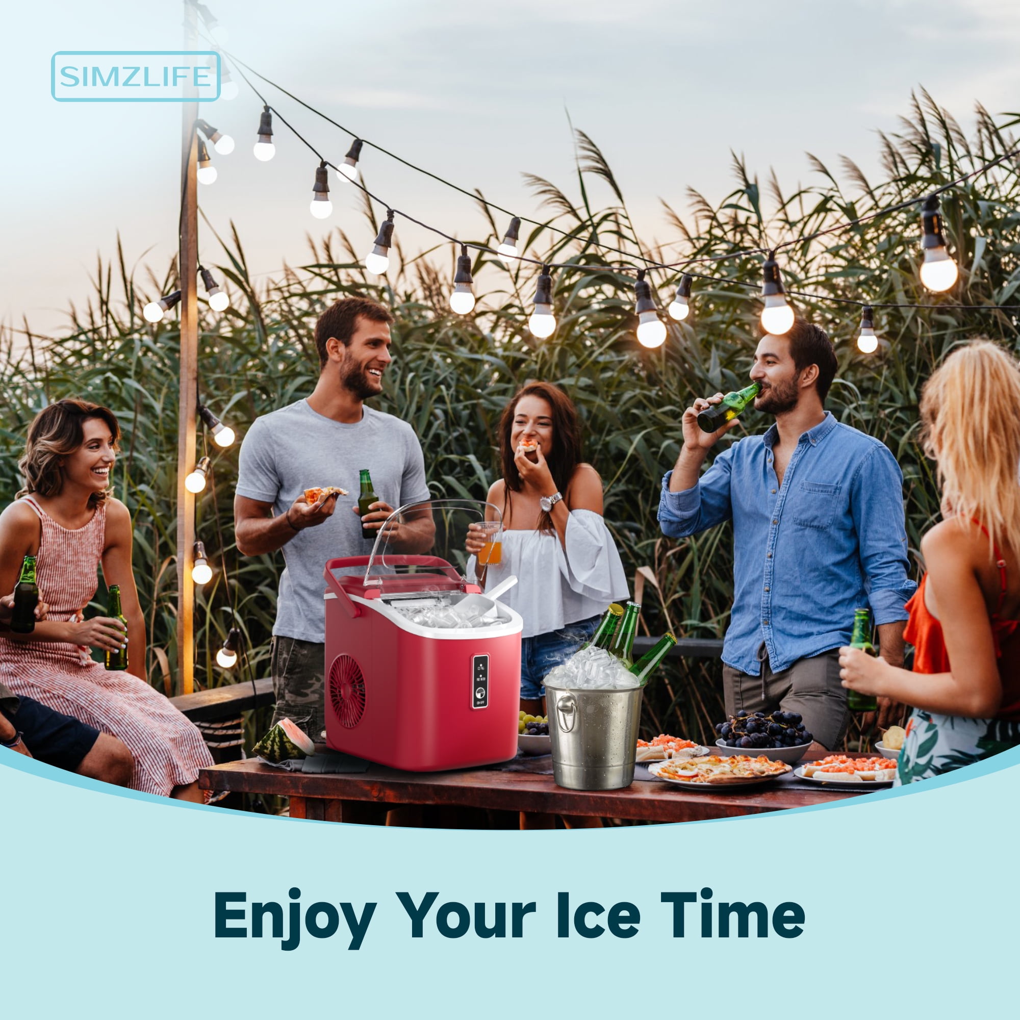 Simzlife Countertop Ice Maker with Handle,Portable Ice Machine with Basket and Scoop, 9 Bullet Ice In 6 Mins, 26Lbs/24H, Self-Cleaning