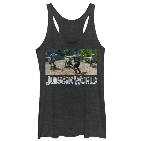 Women's Jurassic World Velociraptor Pack  Racerback Tank Top Black Heather X Large