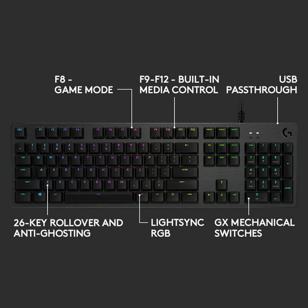 Logitech G512 CARBON LIGHTSYNC Mechanical Gaming Keyboard with GX Brown switches USB passthrough - Tactile - Walmart.com