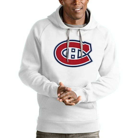 Men's Antigua White Montreal Canadiens Logo Victory Pullover Hoodie
