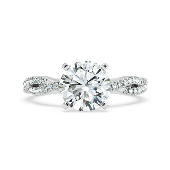 Oryn Jewel Lab Created Round Diamond Engagement Ring - 1.8 Ct Solitaire Ring with Twisted Shank - Women's 14K White Gold Over Party Wear Rings - Stylish Jewelry Designs for Her