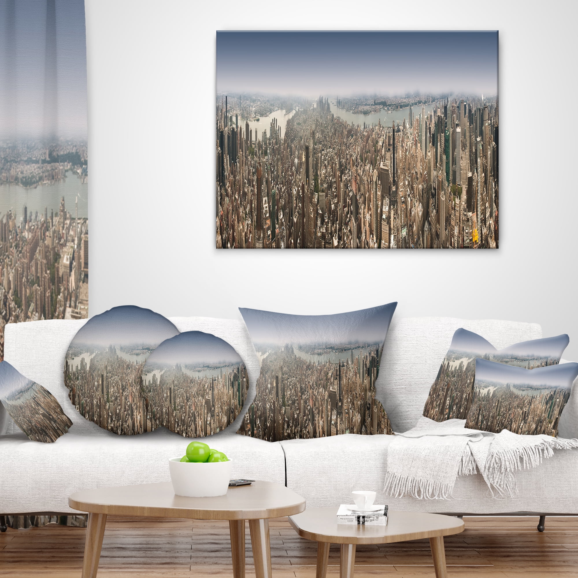 Designart NYC 360 Degree Panorama - Cityscape Photography Throw Pillow - 18x18