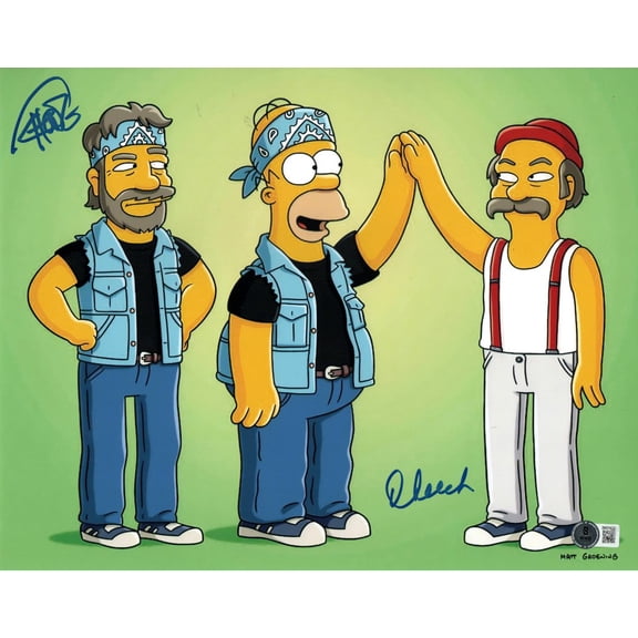 Cheech Marin & Tommy Chong Signed Autographed 11X14 Photo Simpsons High Five BAS