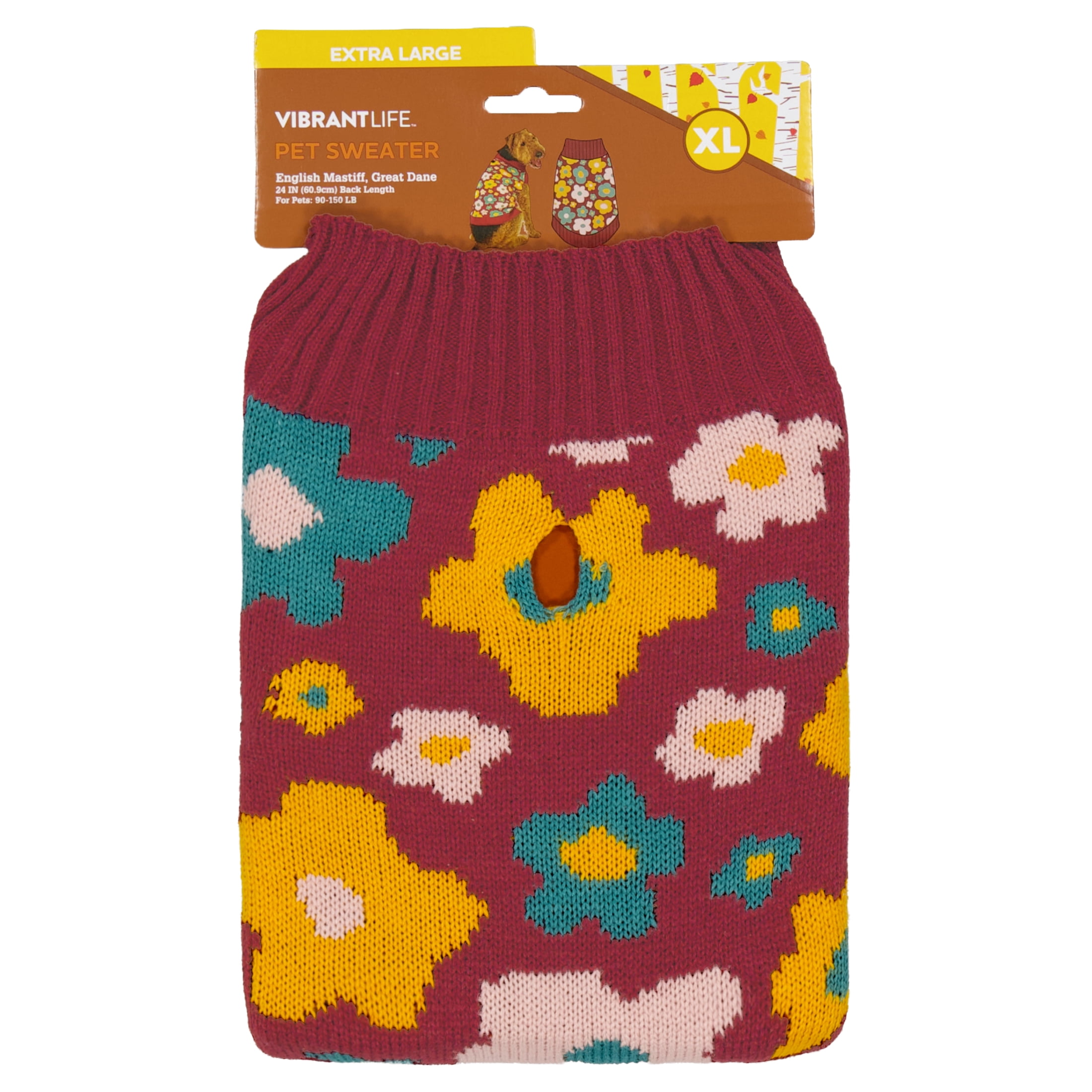 Vibrant Life Fall Folwers Dog Sweater, Red, XL, Among Other English Mastiff, Great Dane