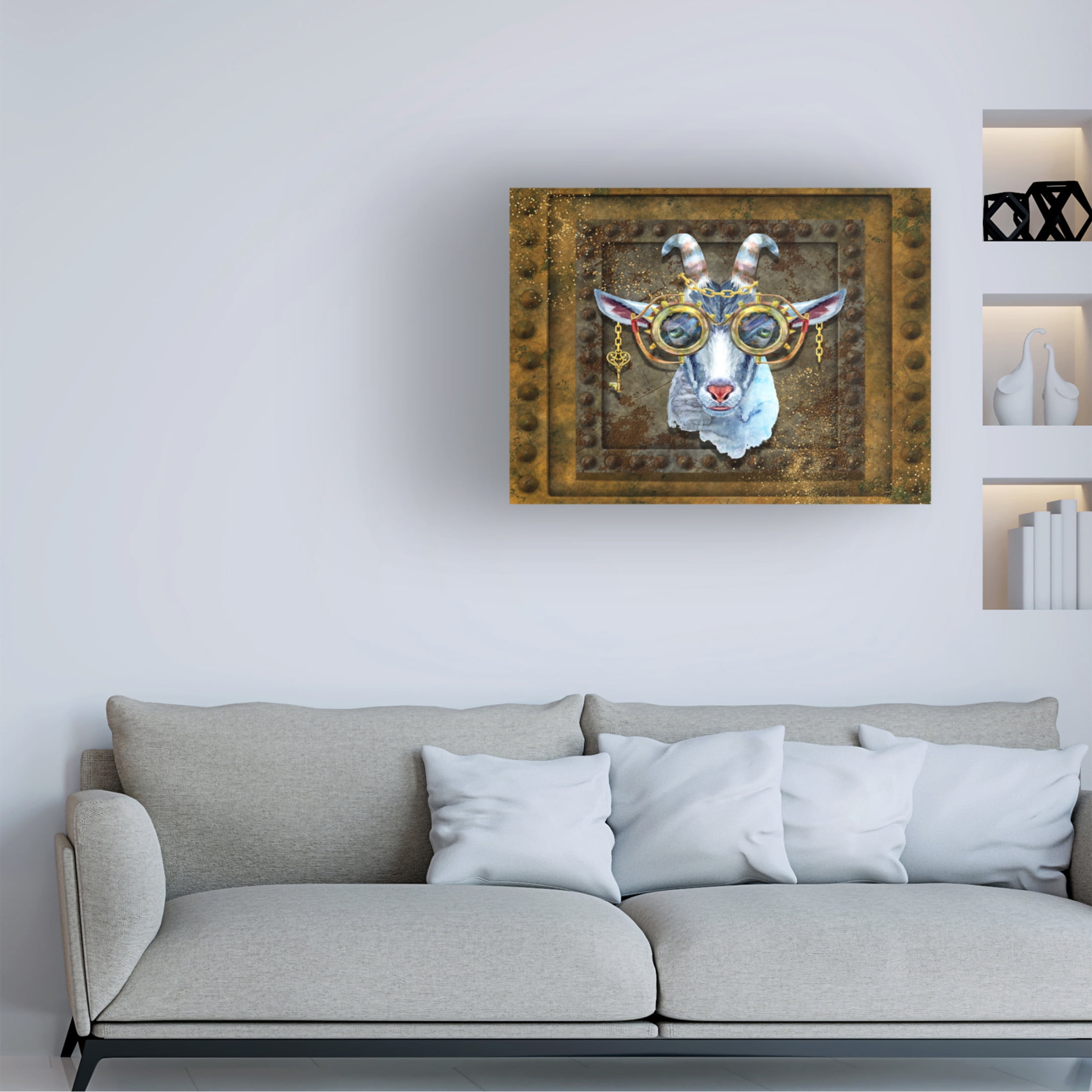 Canvas Wall Art - Tina Mitchell 'Steampunk Goat' Wall Art for Living Room, Bedroom, or Office Décor by Trademark Fine Art - 19 x 19 Inches
