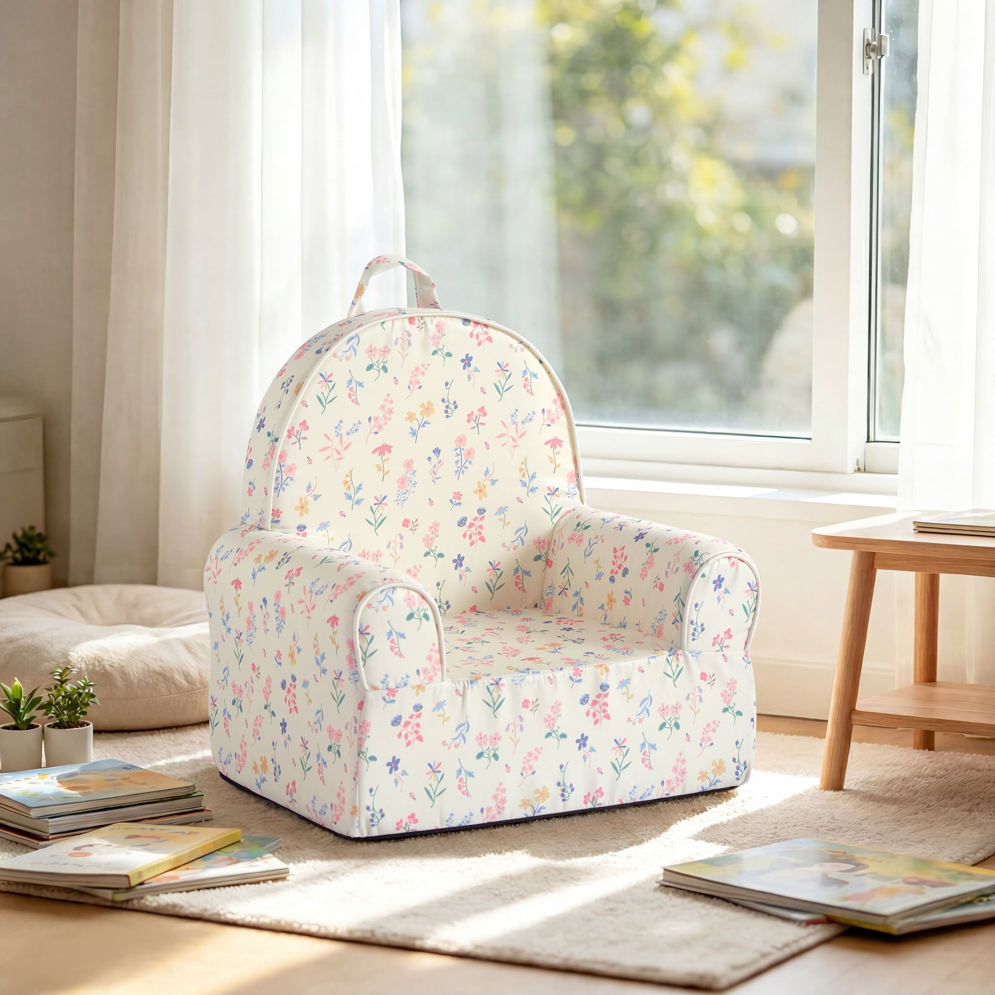 Little Next Toddler Floral Foam Chair, Cream