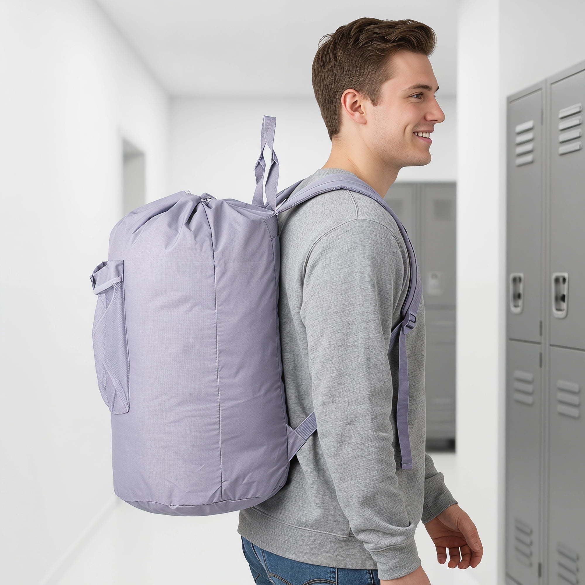 Unique Bargains Polyester Laundry Backpack with Wet Pocket Laundry Bag Purple