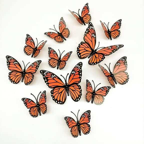 24Pcs Monarch Butterfly Decorations, dia de los muertos Decorations, 3 Sizes 3D Day of the Dead Artificial Monarch Butterflies Decor Halloween Butterfly Wall Decal for Craft Home Wedding Thanksgiving