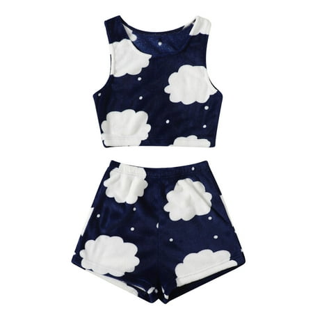 

JeashCHAT Lingerie for Women Sexy Women s Autumn/Winter Dairy Milk Print Sleeveless Vest Shorts Flannel Autumn/winter Heavy Home Wear Pajamas Set