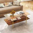 thumbnail image 2 of Gymax 2-Tier Glass Coffee Table w/ Tampered Glass Tabletop & Open Storage Shelf, 2 of 10