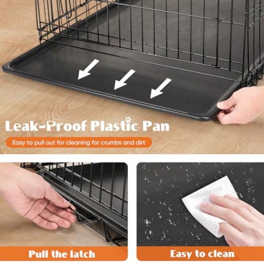 Large Dog Crate with Divider Panel 36 Inch Double Door Folding Metal Wire Dog Cage with Plastic Leak-Proof Pan Tray Pet Kennel for Indoor Outdoor Travel 36S