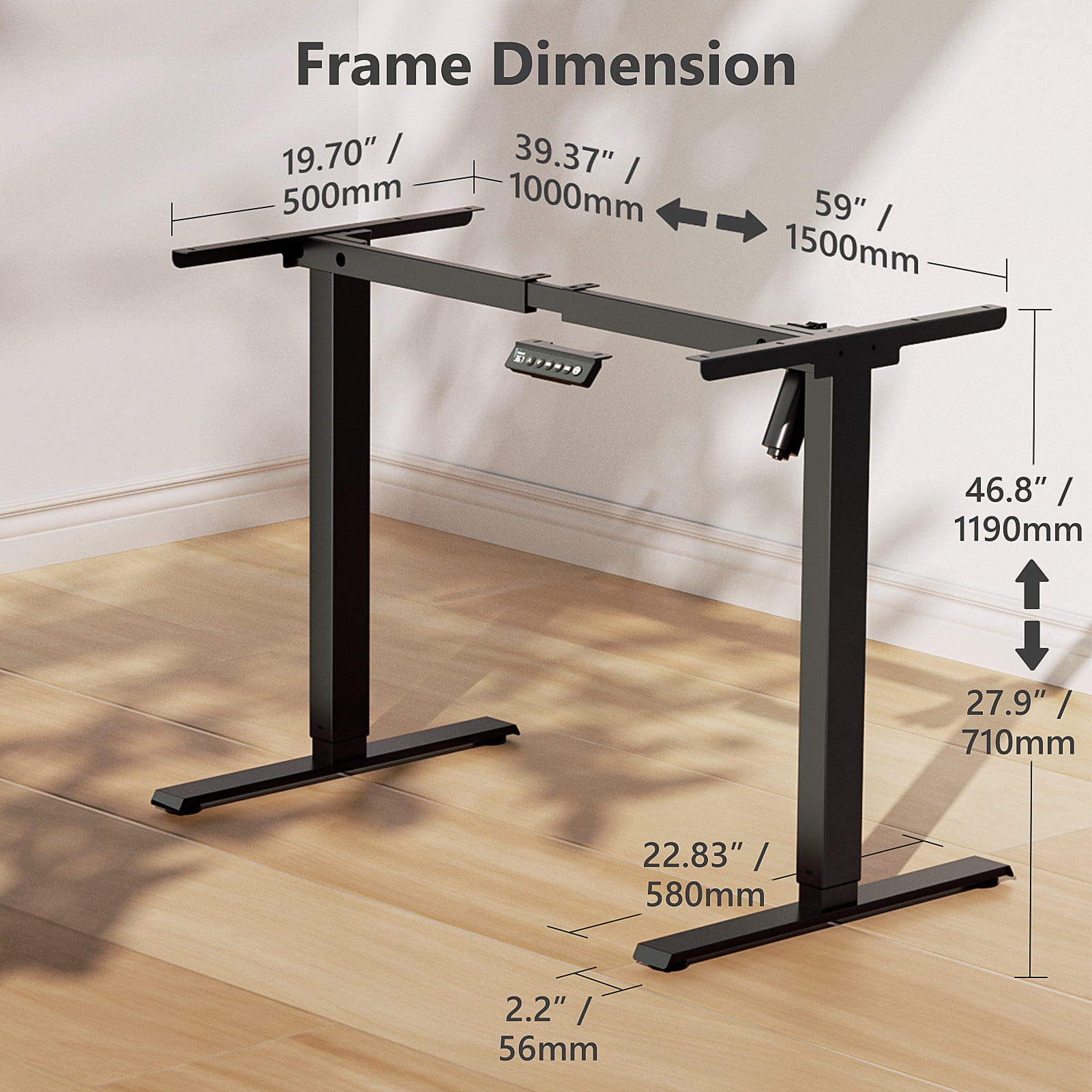 VVENACE Electric Standing Desk Frame, Single Motor Adjustable Stand up Desk Base, 176 lbs Weight Capacity, Computer Desk for Home and Office (Black Frame only)