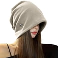 thumbnail image 6 of Women's Knit Slouchy Beanie, Winter Warm Thickened Soft Hat, Oversized Cozy Loose Cap for Cold Weather, One Size Fits All Stretchy Slouch Cap Beige, 6 of 6