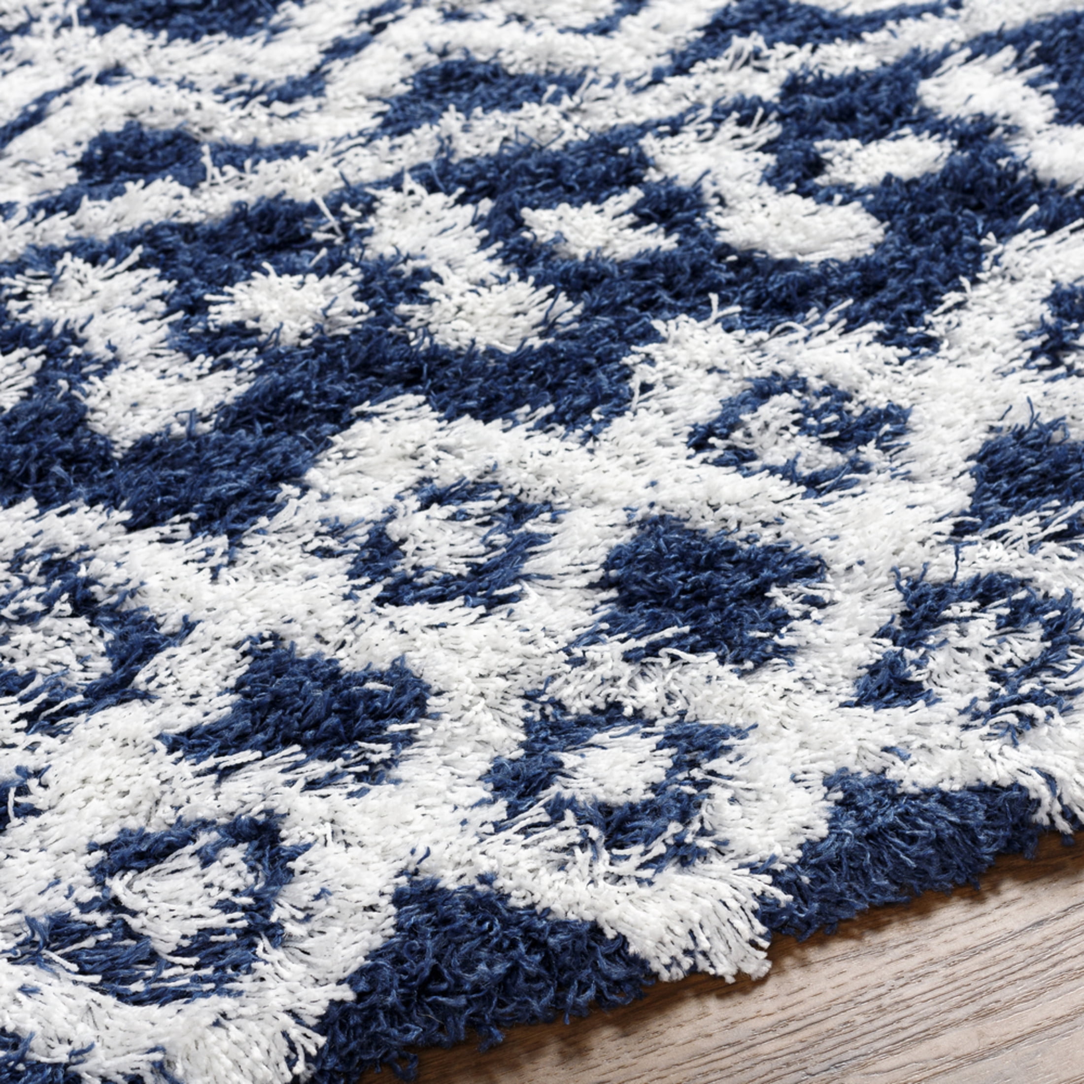 Livabliss Area Rugs for Living Room, 8x10 Urban Shag Global Navy Rug, Bedroom Dining Room Home Decor Stain Resistant Carpet (7'10" x 10'2")
