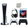 Sony Playstation 5 Disc (PS5 Disc) with Extra Black Controller, Gran Turismo 7 Launch Edition and White PULSE 3D Headset Bundle with Cleaning Cloth