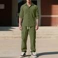 thumbnail image 2 of Xzbqbs Men Tracksuit Set 2 Piece Corduroy Workwear Sets Casual Button Down Long Sleeve Polo Shirts and Straight Cargo Pants Sets, 2 of 4
