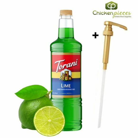 Torani Lime Flavoring Syrup, Professional Gourmet Zesty Beverage Base with Bonus Squeeze Pump, 1 Liter (33.8 fl oz)