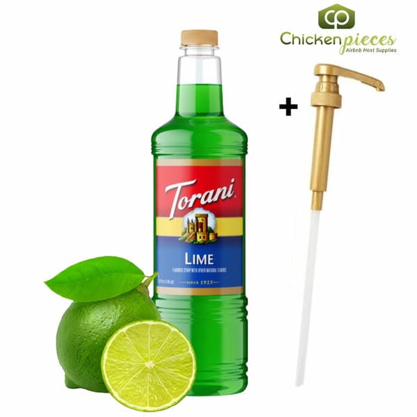 Torani Sirop Aromatisé à la Lime, Base de Boisson Gastronomique Professionnelle Relevée avec Pompe Doseuse Bonus, 1 Litre (33,8 oz Liq.)