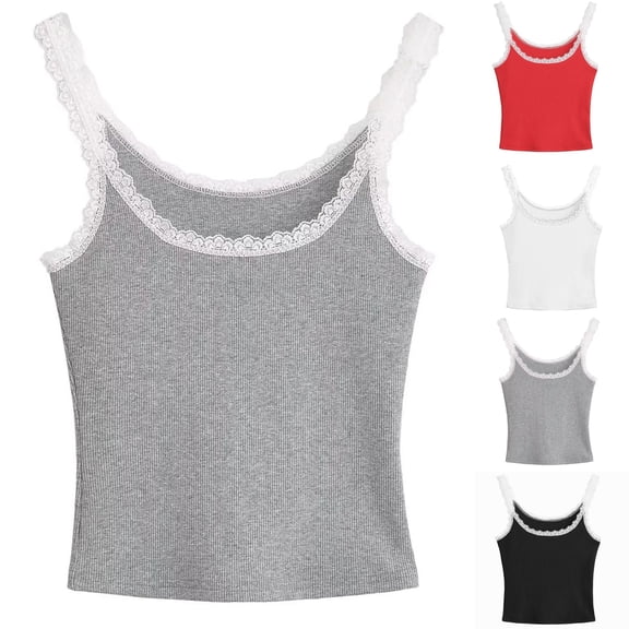 Women's Tank Top with Lace Breathable Fitness Yoga Basic Layer Camisole Top Beach Vacation Outfit White