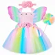 thumbnail image 2 of Disfraz de hada para niñas, vestido de tutú con flores pastel y alas de mariposa, vestido de princesa de hadas del bosque para Halloween y cumpleaños, 2 of 5
